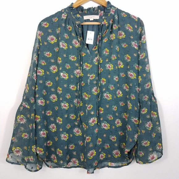 LOFT Tops - Ann Taylor Loft Peony Tie Neck Bell Sleeve Top